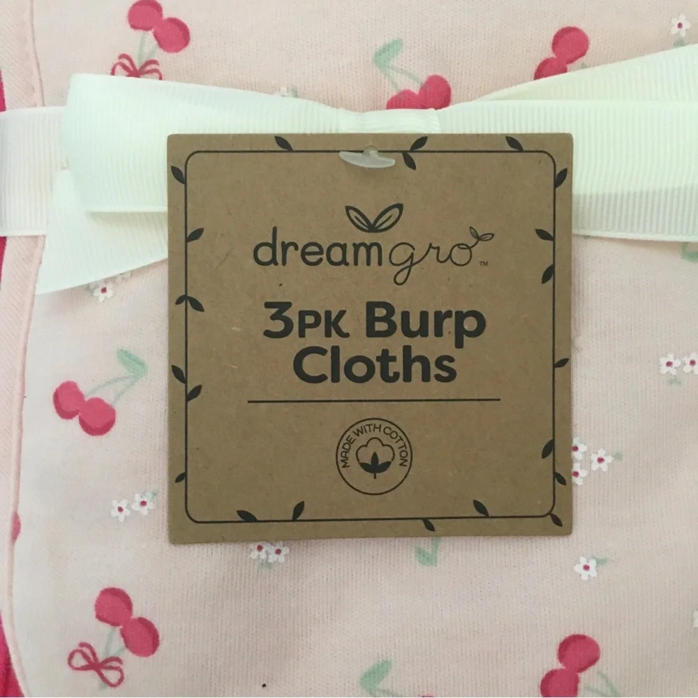 NEW Baby Burp Cloths Soft Absorbent 3 pack Cherry Print and More | DreamGro